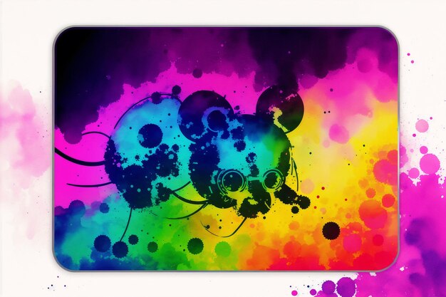 A colorful painting of a mouse and a rainbow.