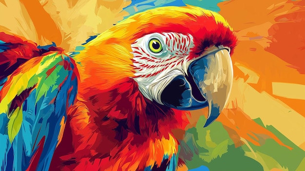 a colorful painting of a parrot with a colorful background