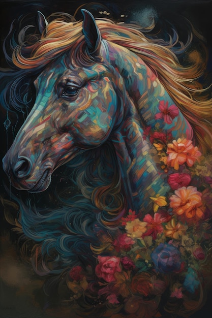 A colorful painting of a proud horse generative AI