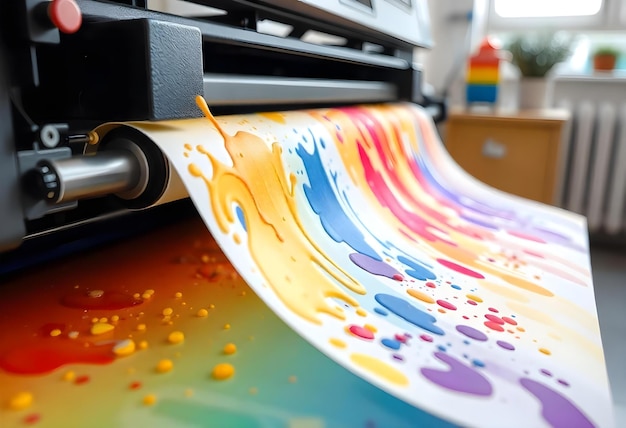 Photo a colorful painting of a rainbow colored paint is on a table