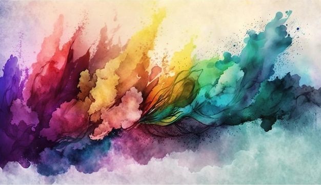 A colorful painting of a rainbow and smoke with the word cloud on it.