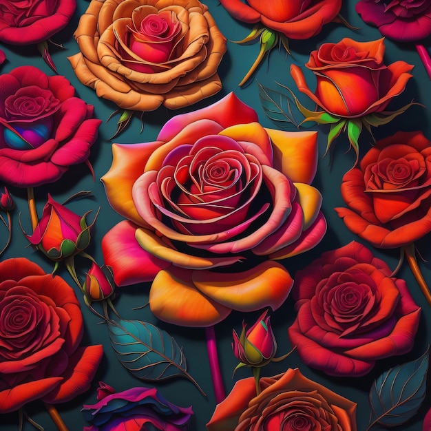 A colorful painting of roses with the word love on it.