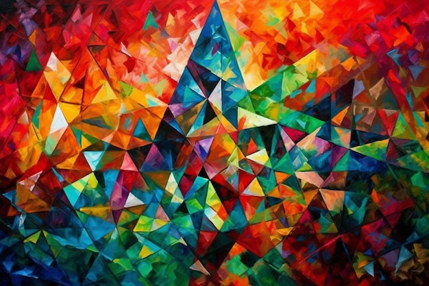 A colorful painting of a triangle with the word triangle on it