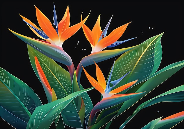 Photo a colorful painting of a tropical plant with colorful leaves and the word tropical