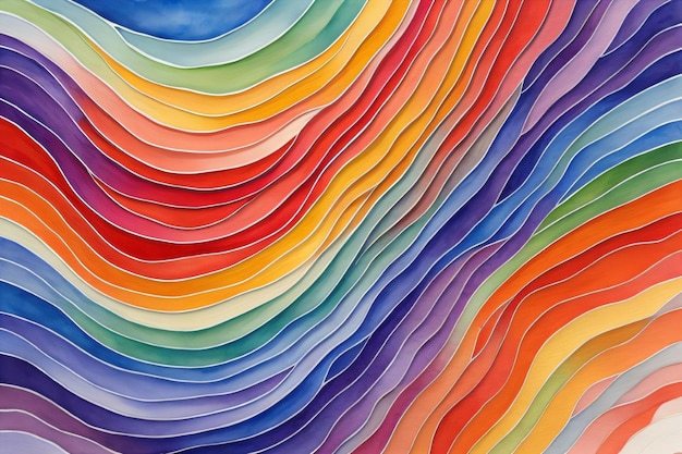 A colorful painting of a wave pattern rainbow and watercolor