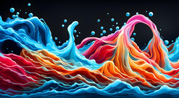 a colorful painting of a wave with the word splashes on it