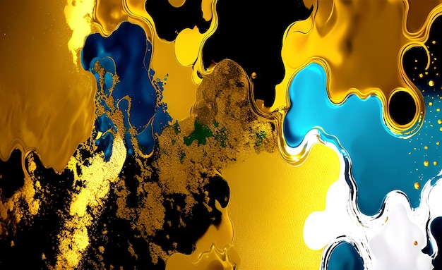 A colorful painting with a black background and blue and yellow colors.