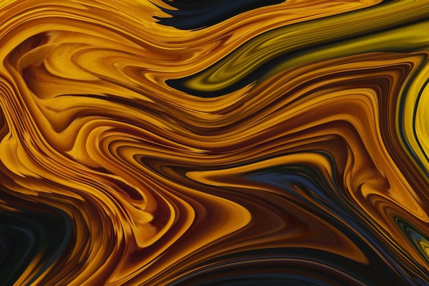 A colorful painting with a black background and a yellow and blue swirls.