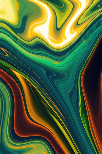 A colorful painting with a black background and a yellow and green background.