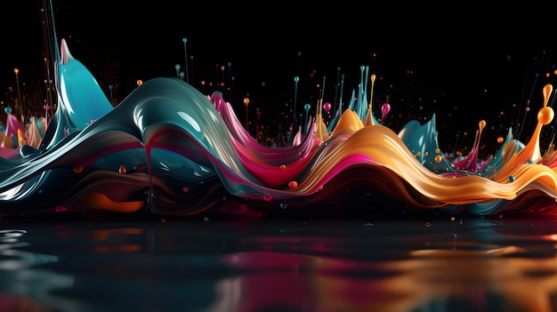 A colorful painting with a black background