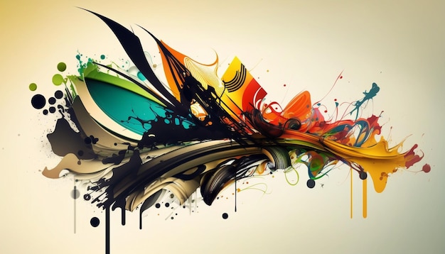 A colorful painting with a black and white background