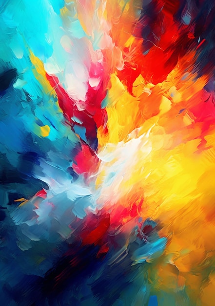 A colorful painting with a blue background and a red background.