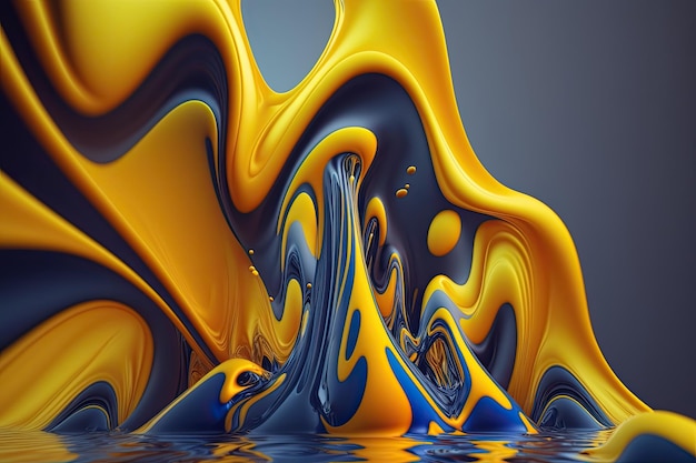 A colorful painting with a blue and yellow background