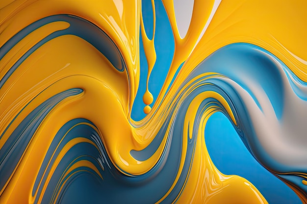 A colorful painting with a blue and yellow background