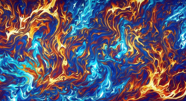 A colorful painting with a blue and yellow swirls.