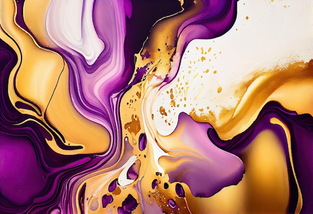 A colorful painting with gold and purple colors.