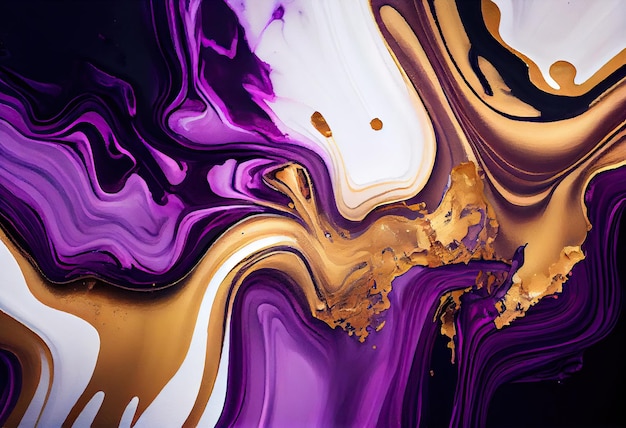 A colorful painting with gold and purple paint.