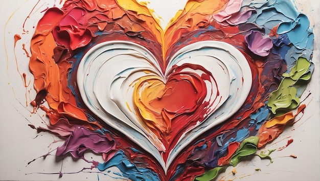 A colorful painting with a heart on white background