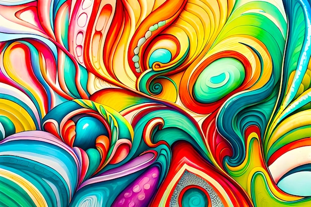 A colorful painting with a swirly pattern.