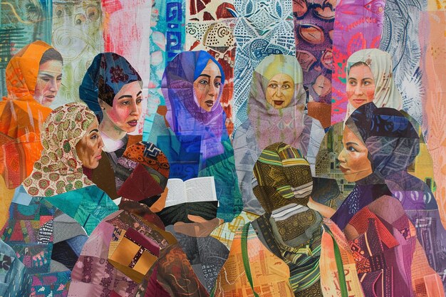 Photo a colorful painting of women with the word  no  on it