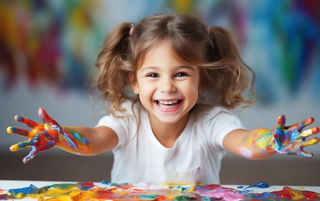 Colorful Painty Hair on Adorable Toddler Girl Generative Ai