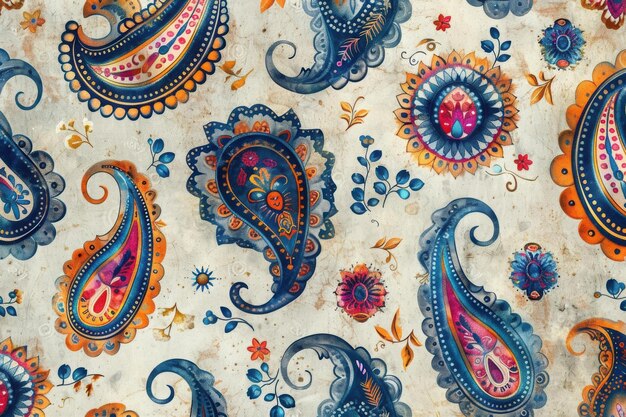 Colorful Paisley Pattern on Vintage Background