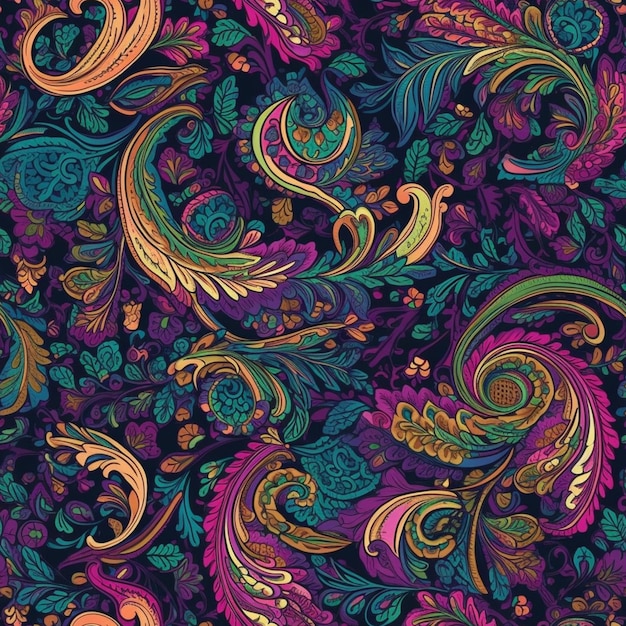 A colorful paisley pattern with many different colors and sizes generative ai