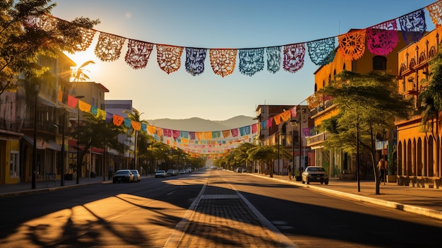 Colorful Papel Picado Banners Strung Across Wallpaper