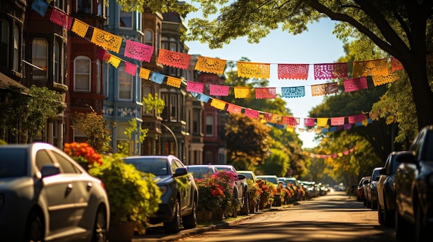 Colorful Papel Picado Banners Strung Across Wallpaper