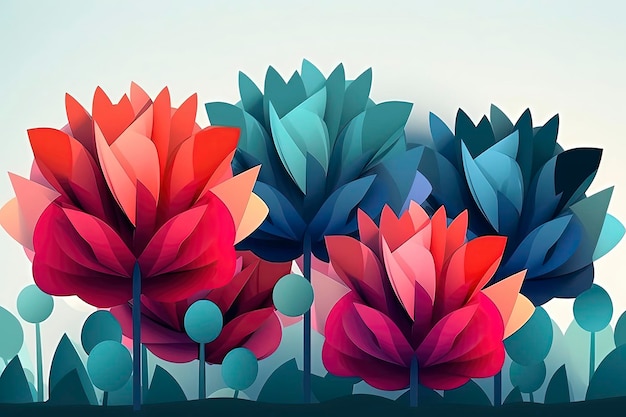 A colorful paper art piece of flowers with the word flower on it.