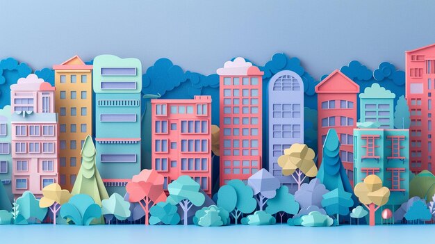 Photo colorful paper art style cityscape