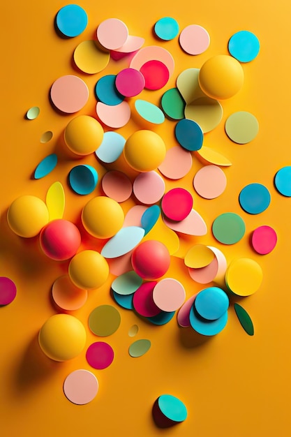 colorful paper balls on a yellow background