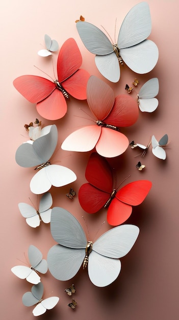 Photo colorful paper butterflies on pink background