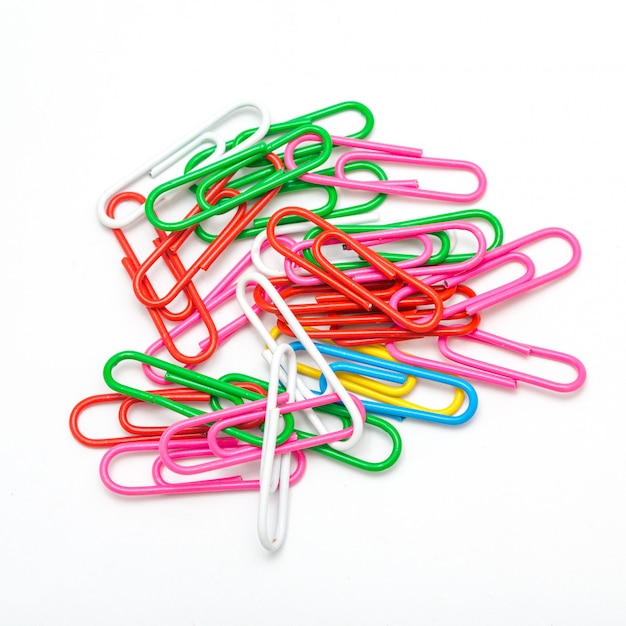 Colorful paper clip on white isolated