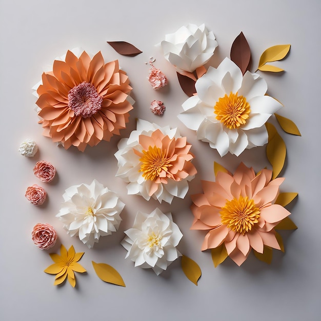 Colorful Paper craft flowers on a white background Generative AI