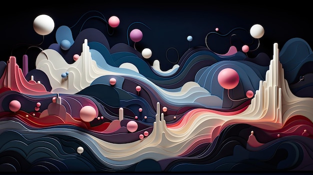 a colorful paper cut out of waves and balls