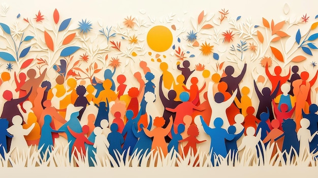 Photo colorful paper cutout people celebration in a garden