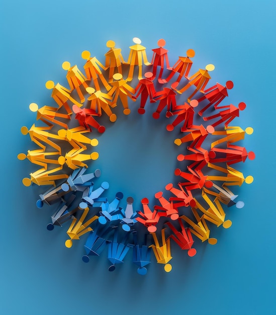 Photo colorful paper cutout people forming a circle representing unity and teamwork