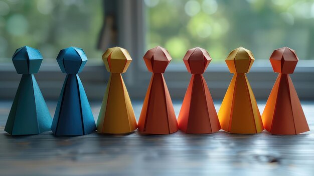 Colorful Paper Dolls in a Row Symbolizing Unity and Diversity on a White Background