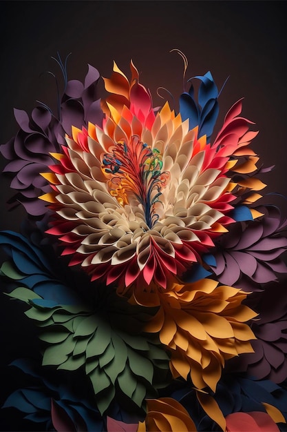 Colorful paper flower sitting on top of a table generative ai