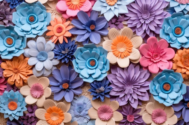 Colorful paper flower wall as a vibrant background created with generative ai