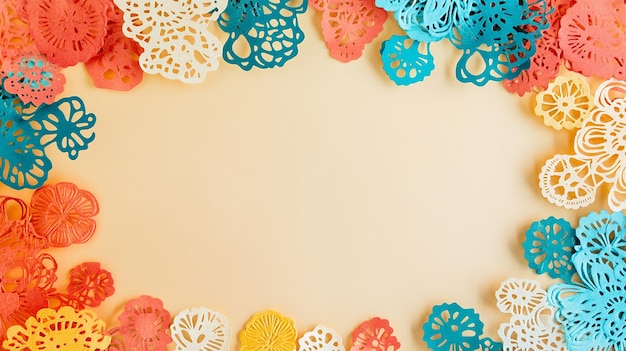 Photo colorful paper flowers frame light background