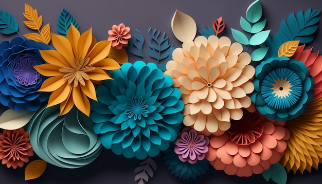 Colorful paper flowers wallpaper spring summer background Generative Ai