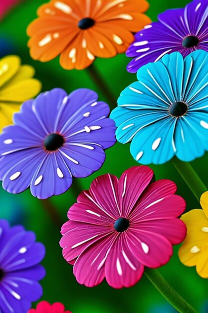 Photo colorful paper flowers with a colorful background of paper flowers