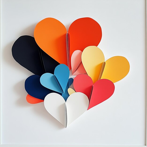 Photo colorful paper hearts arranged in a circular pattern on a white background