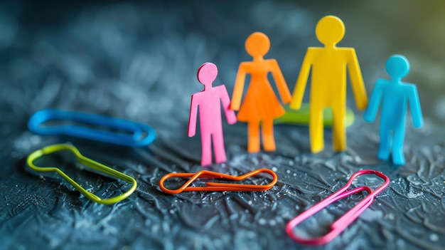 Colorful paper people figures with colorful paper clips