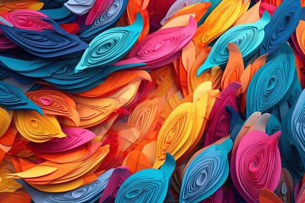 Colorful Paper Quill Shapes in Colorful Background