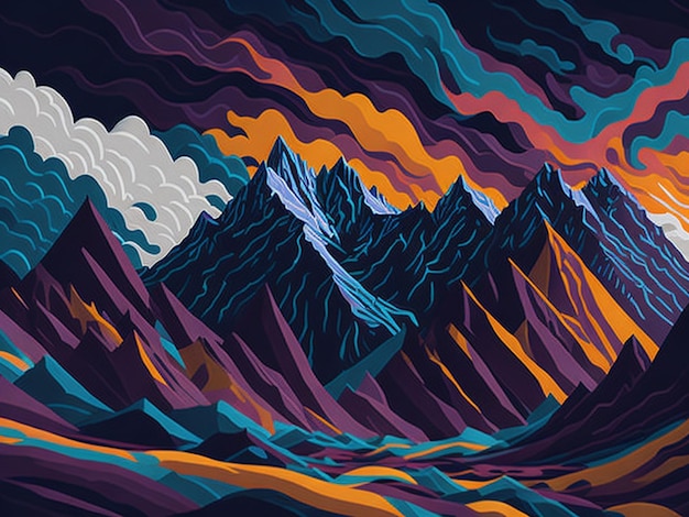 A colorful paper sculpture representing a mountain range