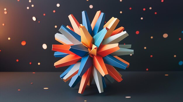 Photo colorful paper sculpture resembling a burst of fireworks displayed against a dark background with so