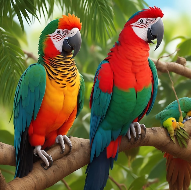 Colorful Parrot Birds in jungle ai generated